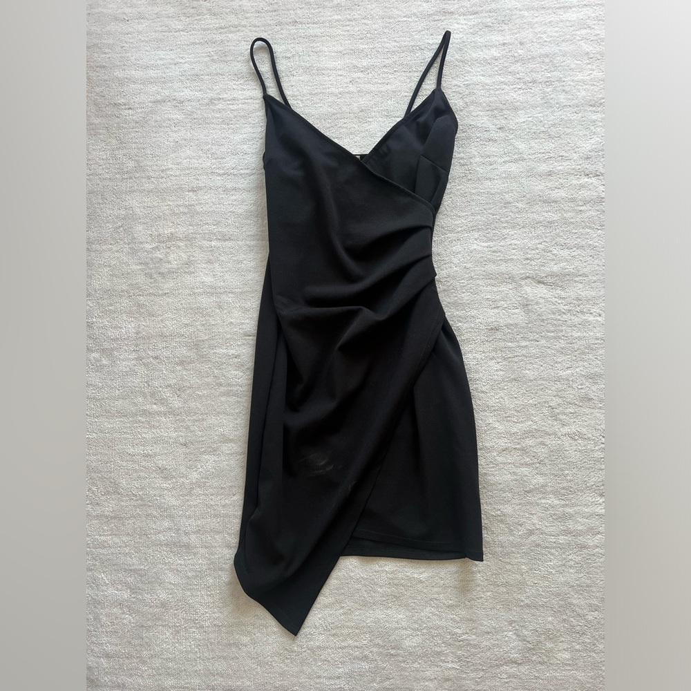 Black asymmetrical mini dress